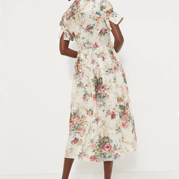 $1645 Erdem Ecru Multi Flared Cuff Fit & Flare Floral Linen Shirt Dress Size 12 - Picture 3 of 11